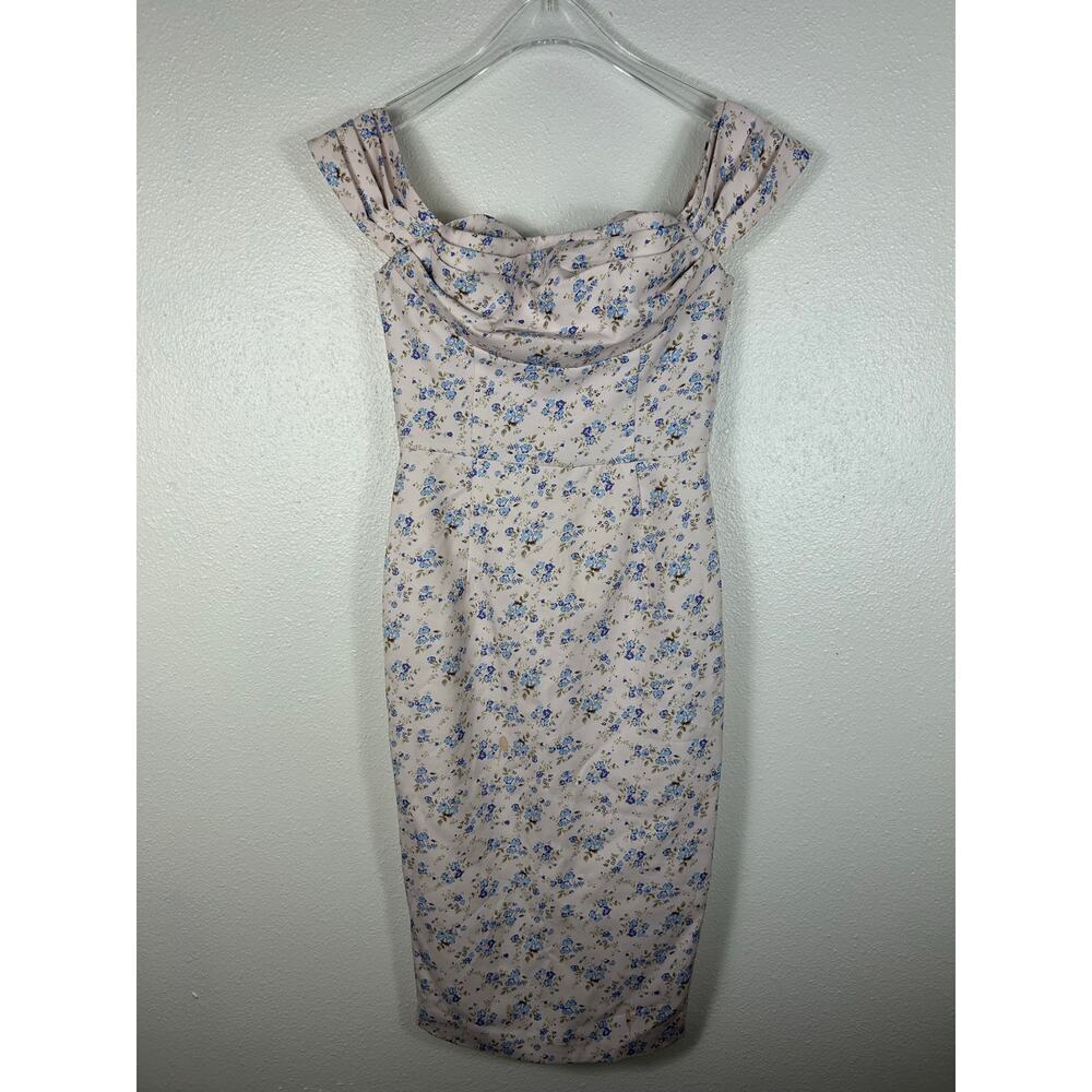 Lavish Alice Bardot Cowl Neck off the Shoulder Cocktail Dress Ditsy Floral Sz 2 - Picture 3 of 9